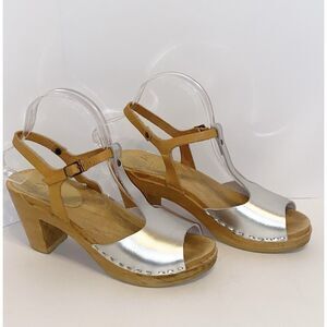 BRYR Metallic leather t-strap clog sandal 38/7.5